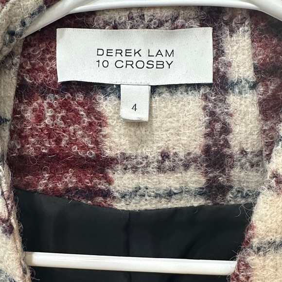 10 Crosby Derek Lam Burgundy and Cream Plaid Blazer - Picture 2 of 8